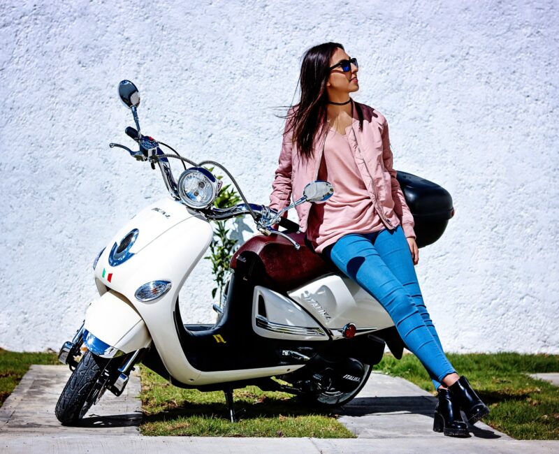 Lady with moped